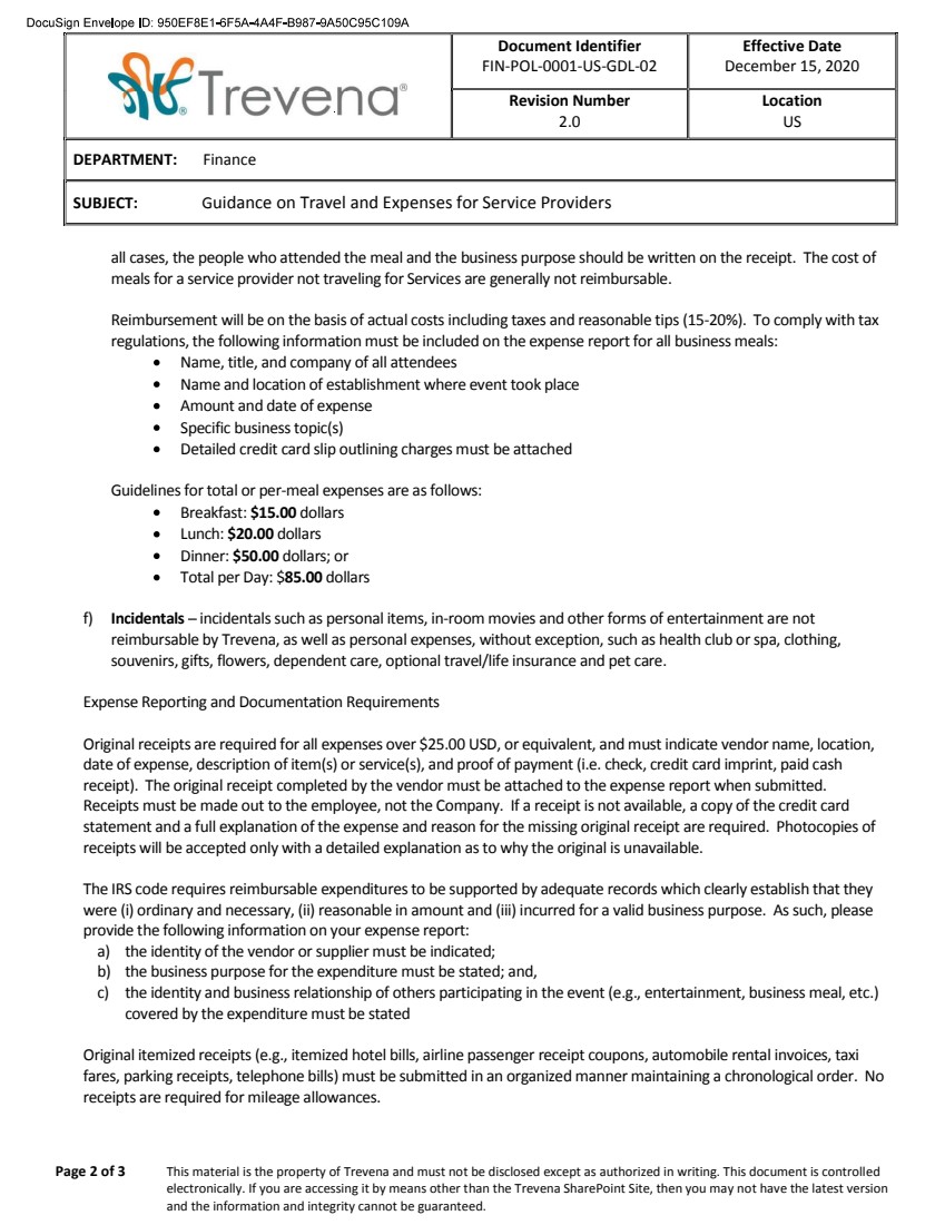 T&E Policy; accessible PDF under Documents Dropdown menu